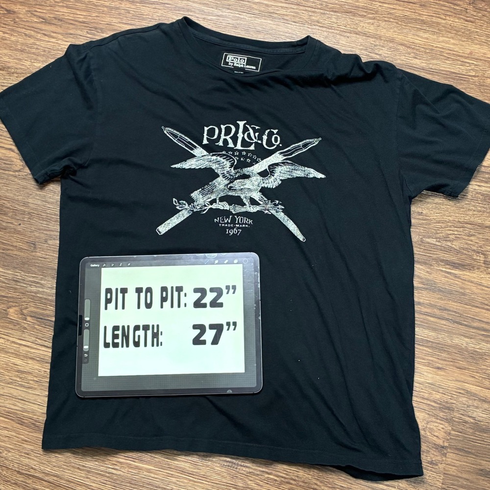 Y2K Polo Ralph Lauren PRL & Co Eagle Graphic T Shirt Mens L Black 1967 USA - Picture 4 of 4